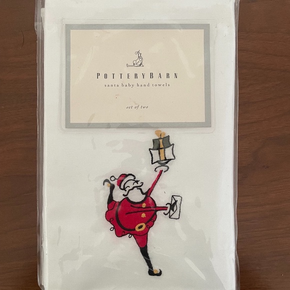 NEW Pottery Barn Christmas Santa Baby Hand Towels set of 2 - Picture 1 of 2